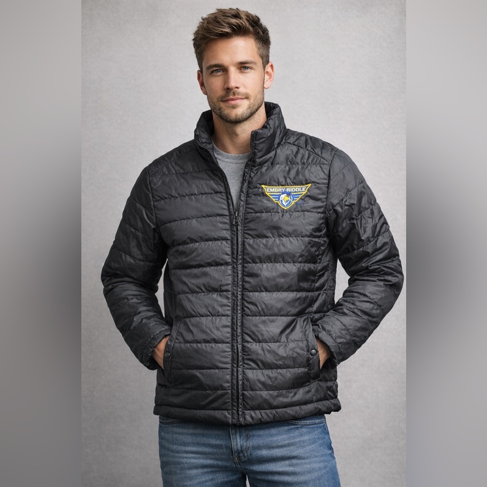 Vintage Embry-Riddle Black Puffer Jacket Large‎ Eagle Aviation CRABLE Sportswear